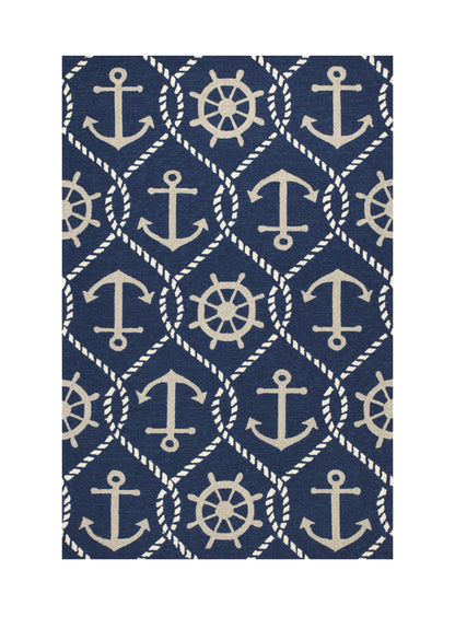 7' Round Uv Treated Polypropylene Navy Area Rug