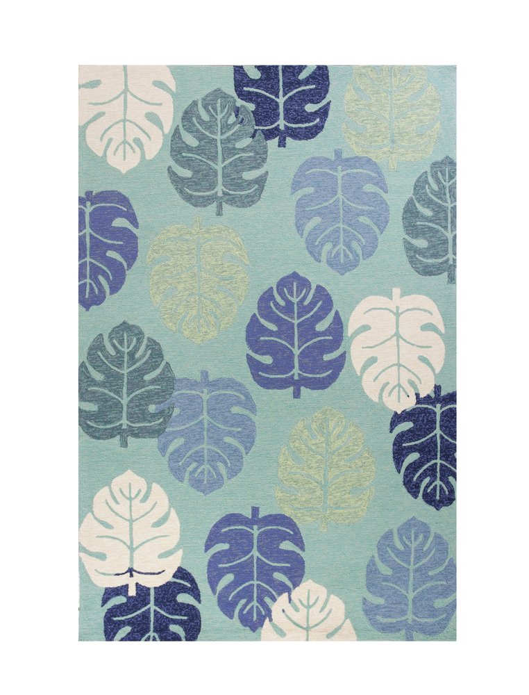 7' X 9' Turquoise And Ivory Botanical Leaves Hand Tufted Area Rug
