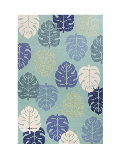 7' X 9' Turquoise And Ivory Botanical Leaves Hand Tufted Area Rug