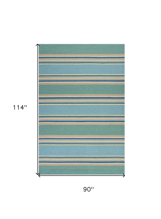 5' X 8' Blue Striped Handmade Indoor Outdoor Area Rug