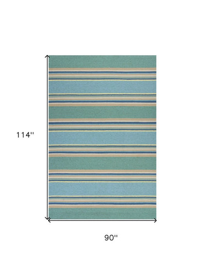 8' X 10' Blue Striped Handmade Indoor Outdoor Area Rug