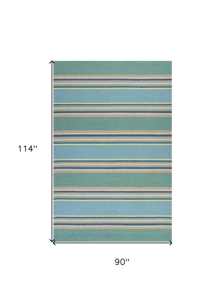 8' X 10' Blue Striped Handmade Indoor Outdoor Area Rug