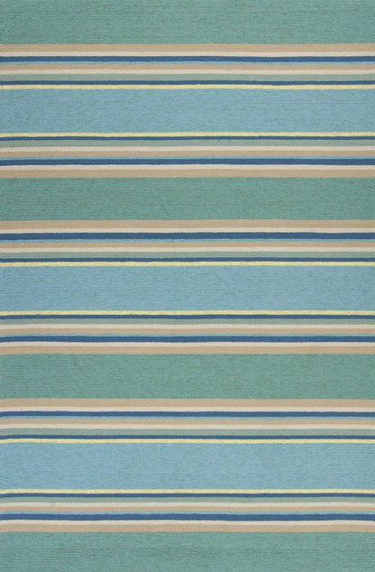 8' Blue Round Striped Indoor Outdoor Area Rug