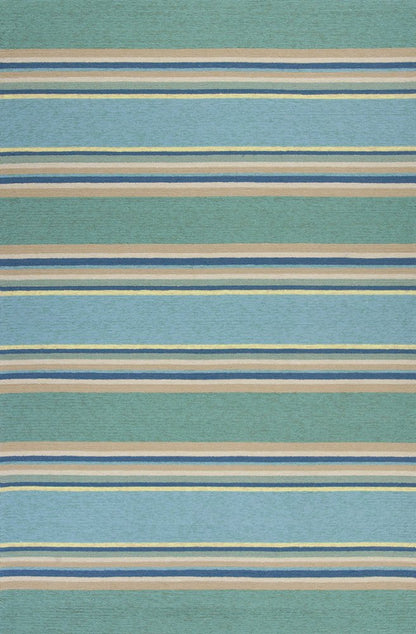 8' X 10' Blue Striped Handmade Indoor Outdoor Area Rug