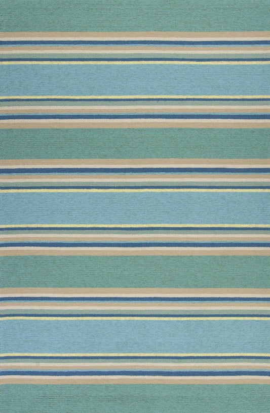 8' X 10' Blue Striped Handmade Indoor Outdoor Area Rug