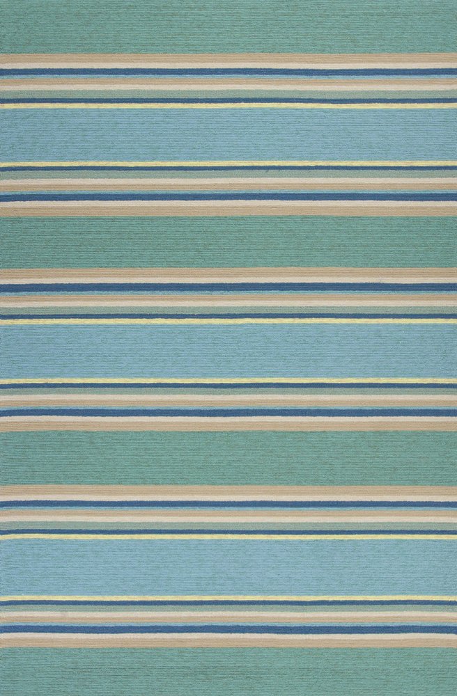 8' Blue Round Striped Indoor Outdoor Area Rug