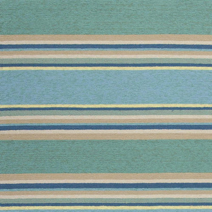 8' X 10' Blue Striped Handmade Indoor Outdoor Area Rug