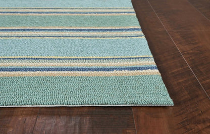 8' Blue Round Striped Indoor Outdoor Area Rug