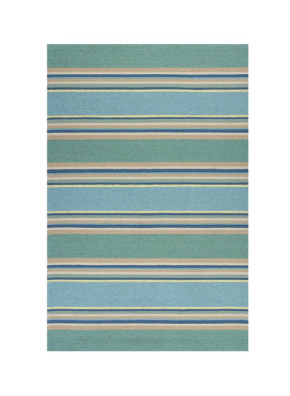8' Blue Round Striped Indoor Outdoor Area Rug