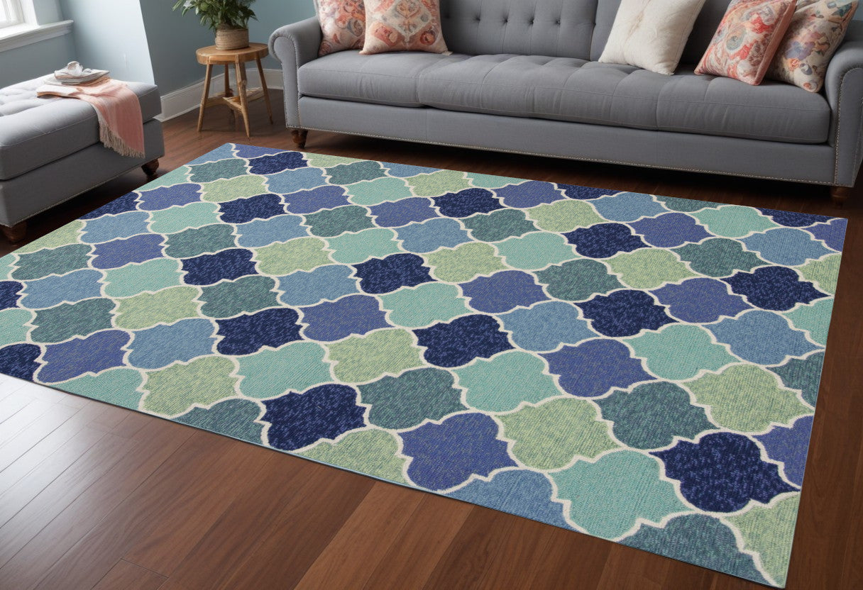 7' Blue Round Hand Tufted Area Rug With UV Protection