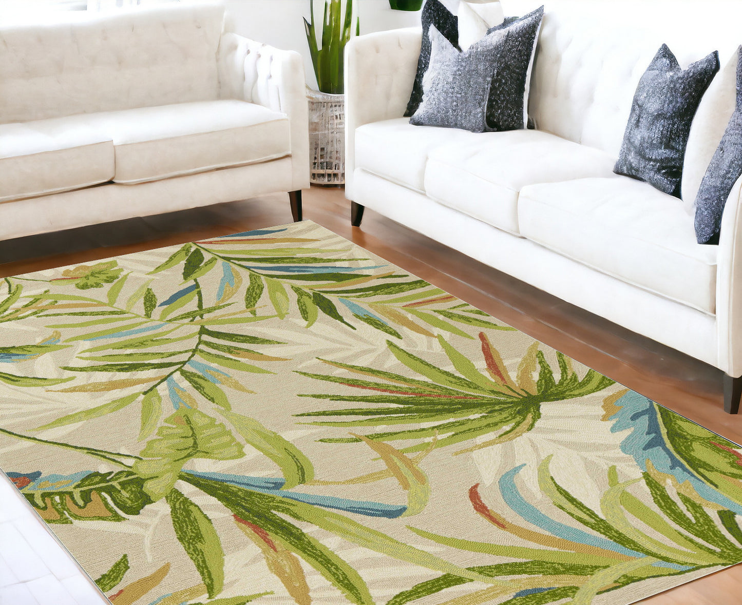 3' X 5' Sand Tropical Botanical Hand Tufted Area Rug