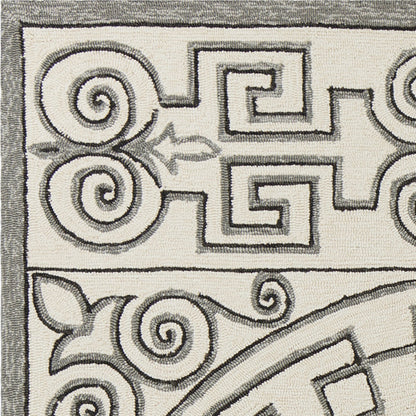 8' Gray And Ivory Round Damask Indoor Outdoor Area Rug