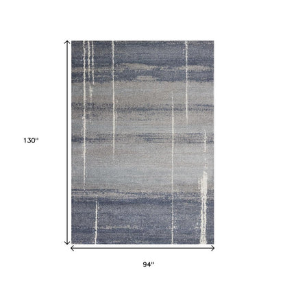 7' X 10' Blue And Gray Abstract Area Rug