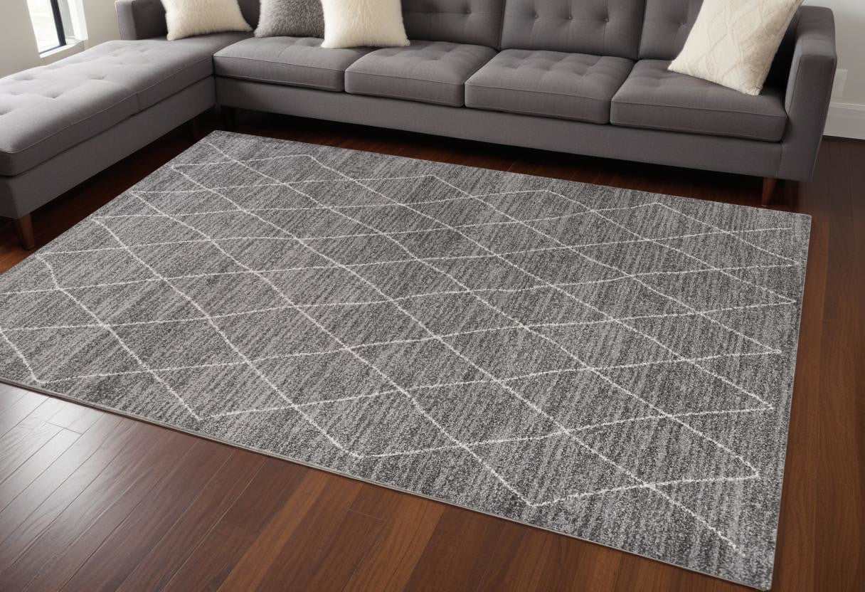 5' X 8' Grey Geometric Diamond Indoor Area Rug