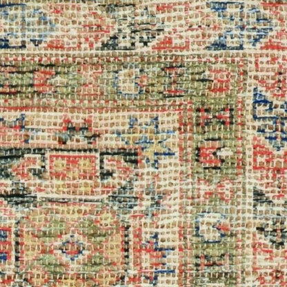 8' X 11' Brick Red Green And Brown Jute Southwestern Handmade Distressed Area Rug