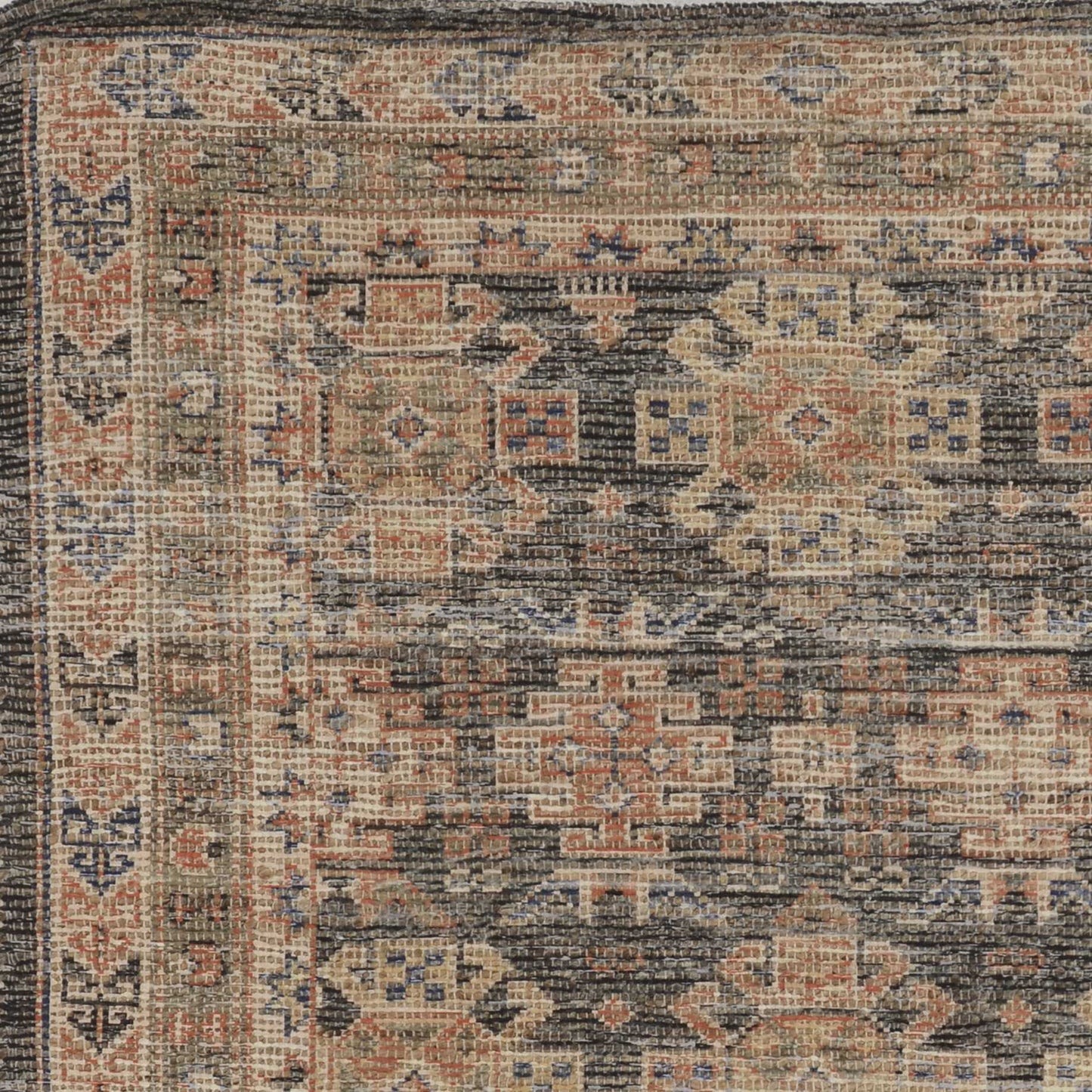 3' X 5' Charcoal Medallion Hand Woven Distressed Area Rug