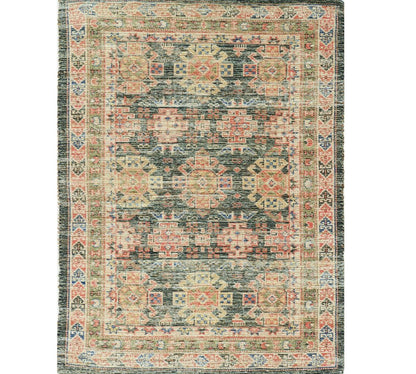 8' X 11' Brick Red Green And Brown Jute Southwestern Handmade Distressed Area Rug