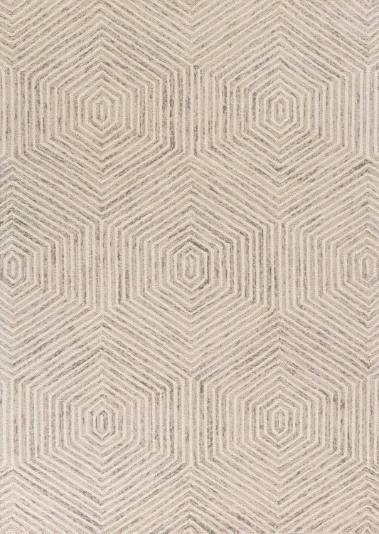 9' X 12' Sand Beige Wool Geometric Hand Tufted Area Rug