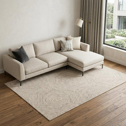 8' X 10' Sand And Beige Wool Geometric Hand Tufted Area Rug