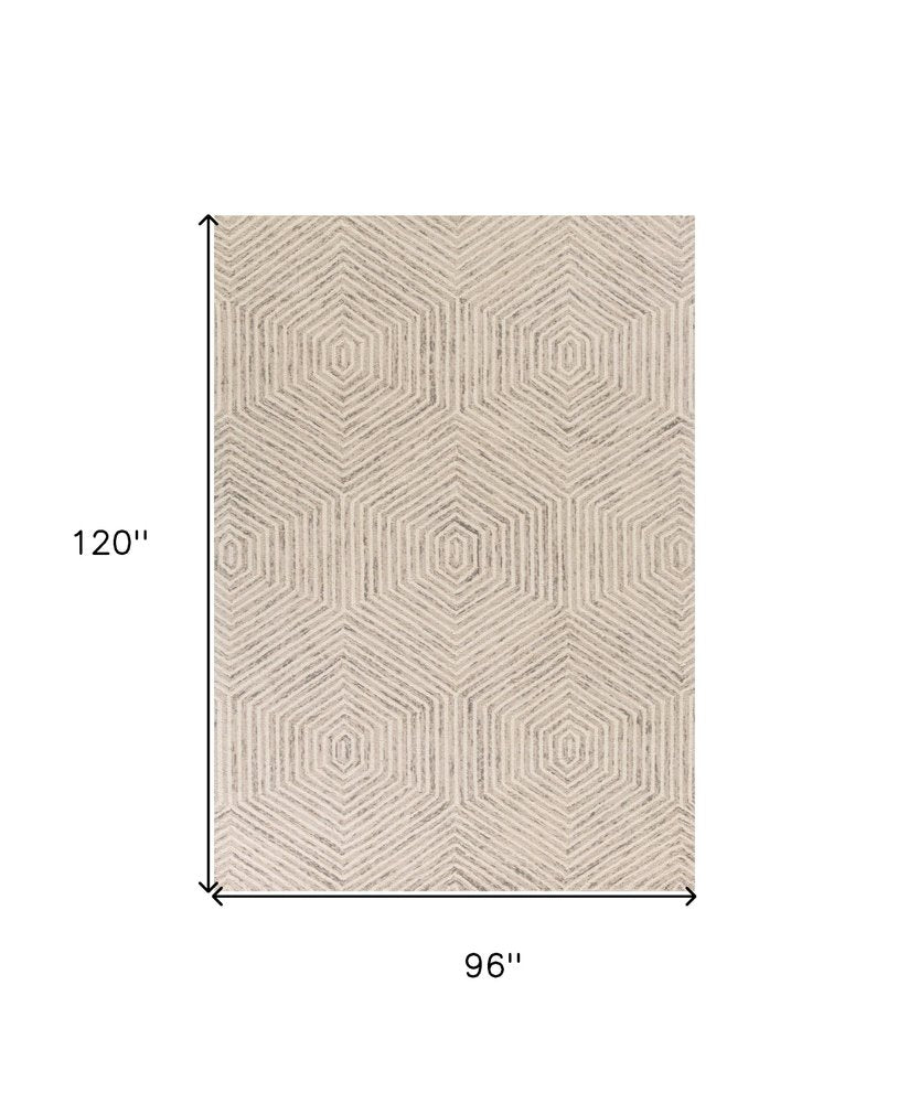 9' X 12' Sand Beige Wool Geometric Hand Tufted Area Rug
