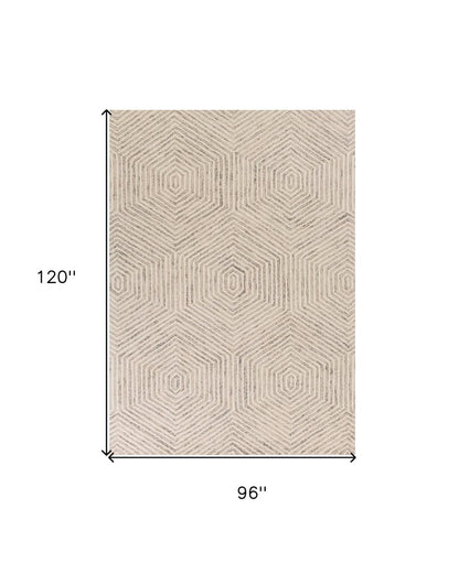 8' X 10' Sand And Beige Wool Geometric Hand Tufted Area Rug