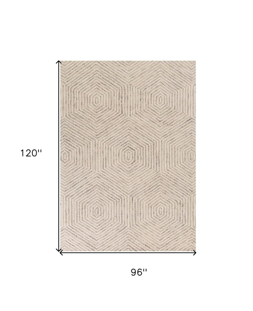 8' X 10' Sand And Beige Wool Geometric Hand Tufted Area Rug