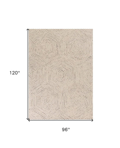 8' X 10' Sand And Beige Wool Geometric Hand Tufted Area Rug