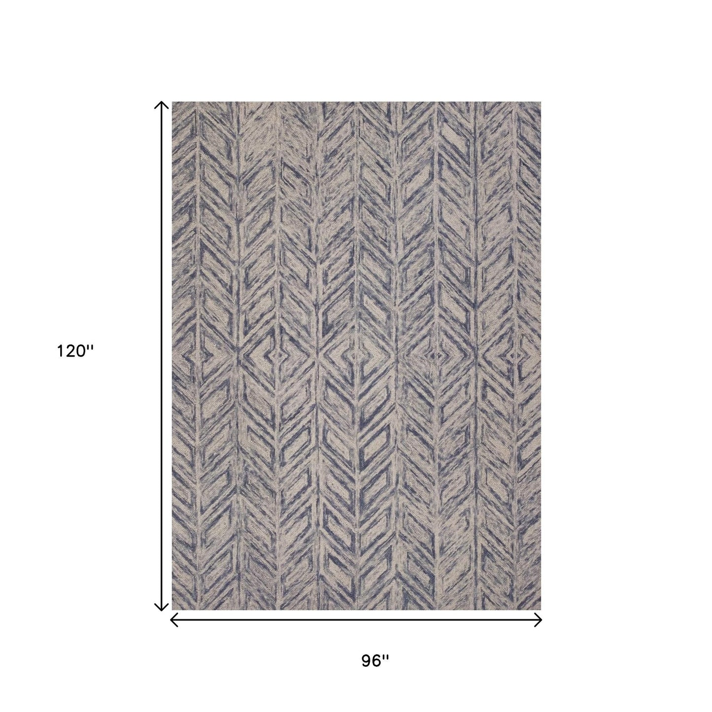 3' X 5' Blue And Beige Wool Chevron Hand Tufted Area Rug