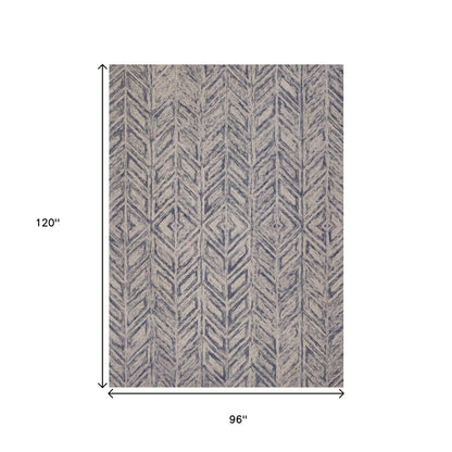 3' X 5' Blue And Beige Wool Chevron Hand Tufted Area Rug