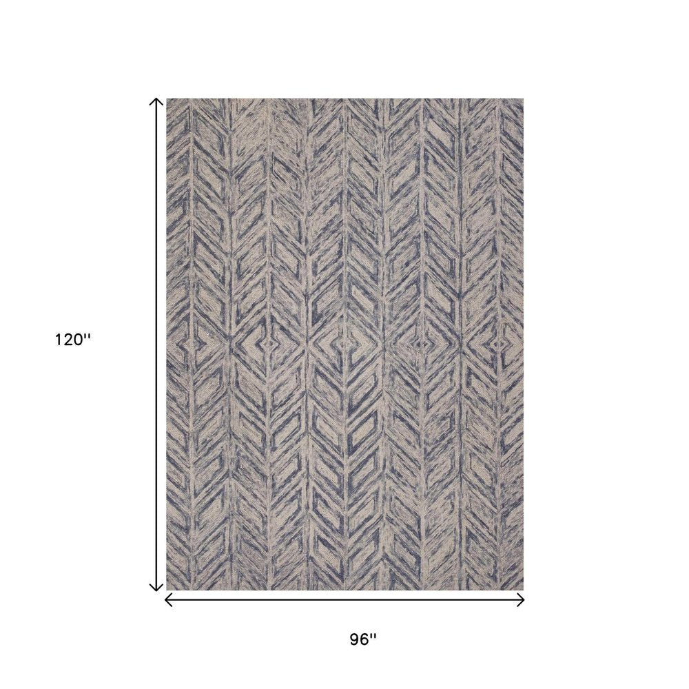 8' X 10' Blue And Beige Wool Chevron Hand Tufted Area Rug