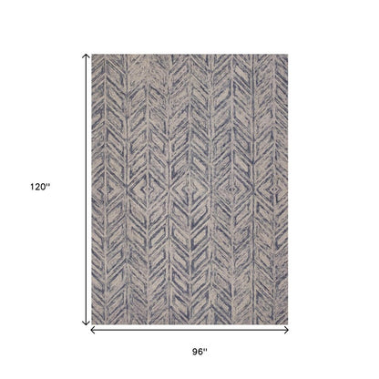 8' X 10' Blue And Beige Wool Chevron Hand Tufted Area Rug
