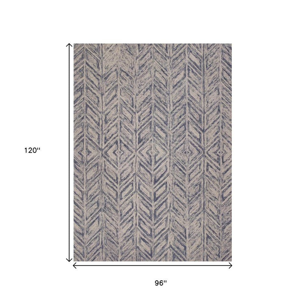 5' X 7' Blue And Beige Wool Chevron Hand Tufted Area Rug