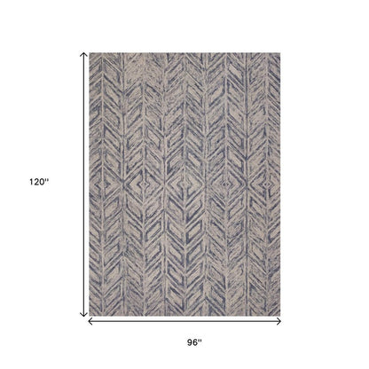 5' X 7' Blue And Beige Wool Chevron Hand Tufted Area Rug