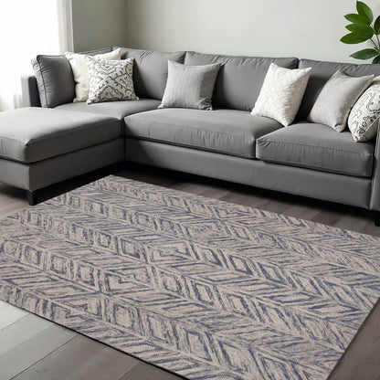 5' X 7' Blue And Beige Wool Chevron Hand Tufted Area Rug
