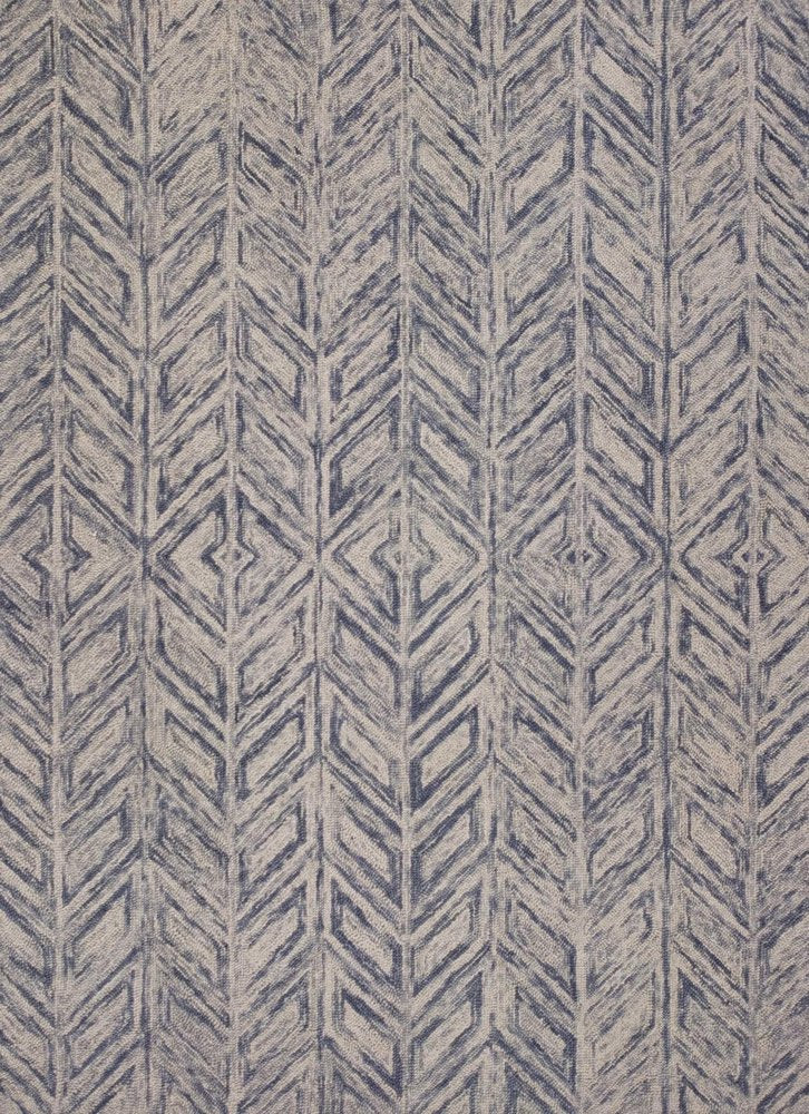 8' X 10' Blue And Beige Wool Chevron Hand Tufted Area Rug