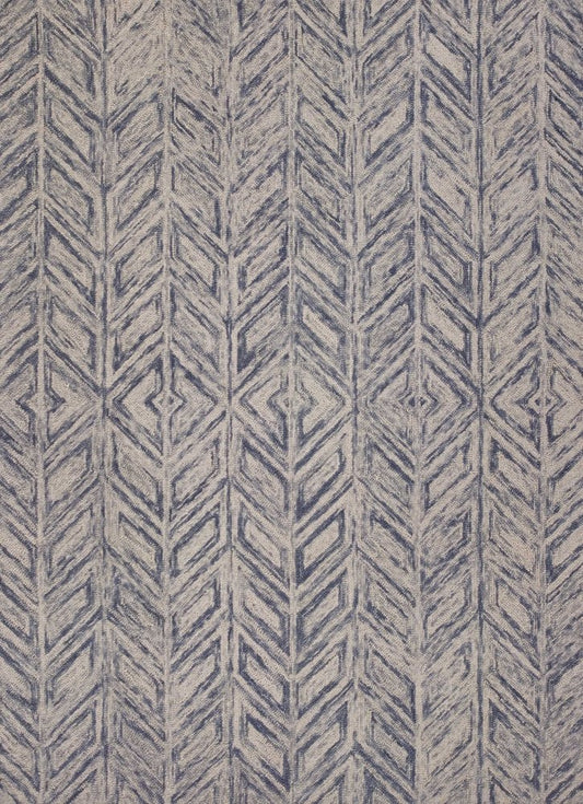 5' X 7' Blue And Beige Wool Chevron Hand Tufted Area Rug