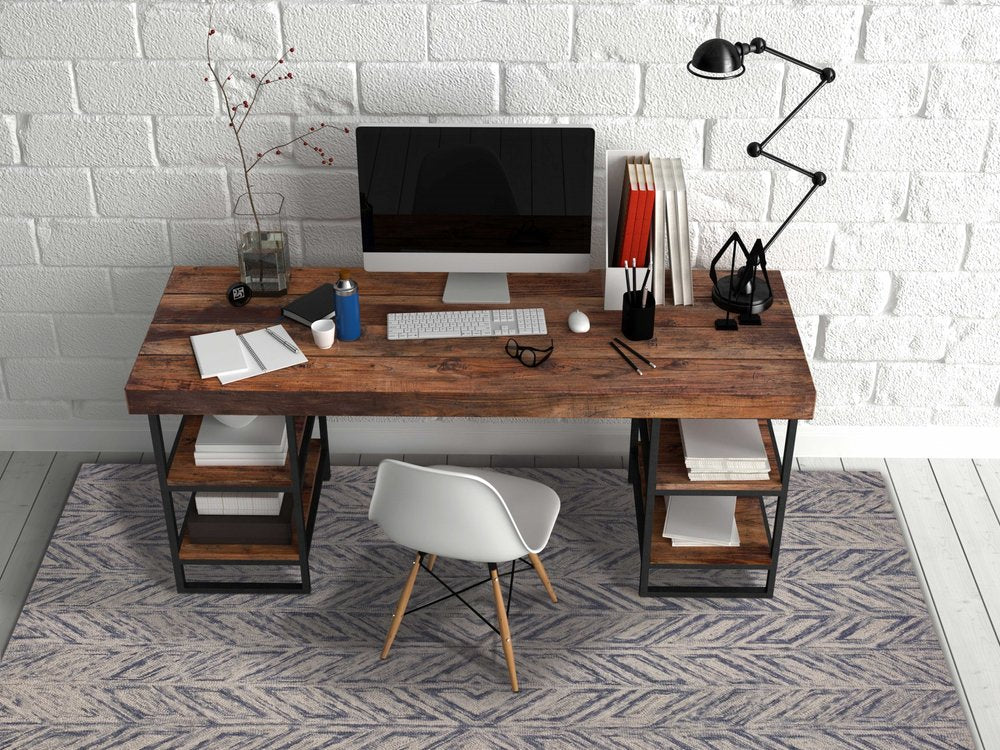 5' X 7' Blue And Beige Wool Chevron Hand Tufted Area Rug