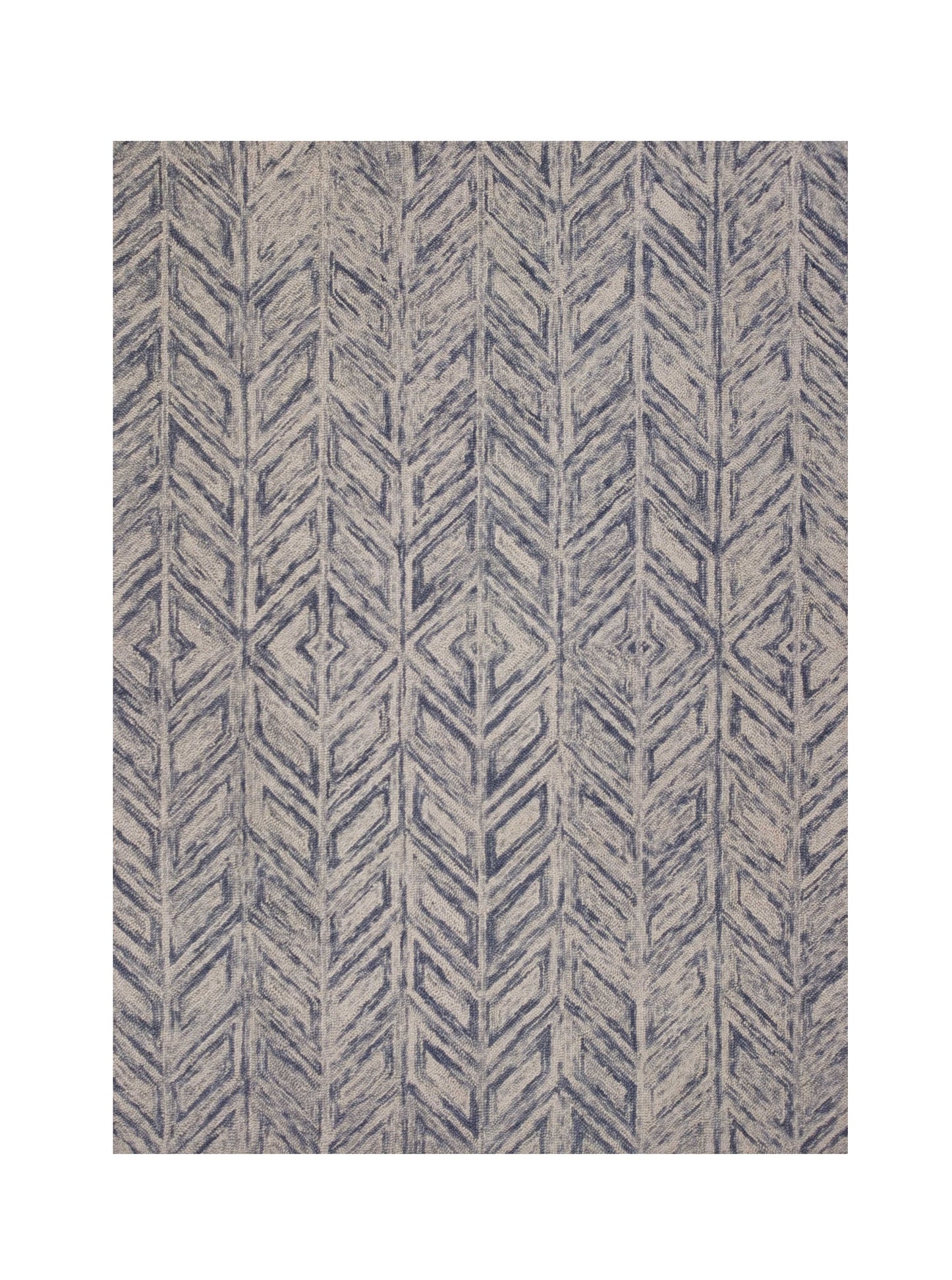 3' X 5' Blue And Beige Wool Chevron Hand Tufted Area Rug