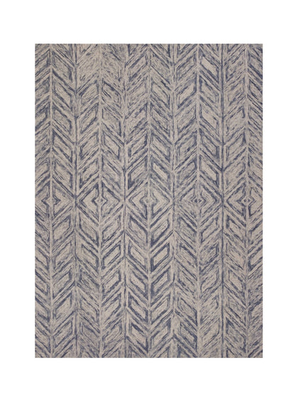 3' X 5' Blue And Beige Wool Chevron Hand Tufted Area Rug