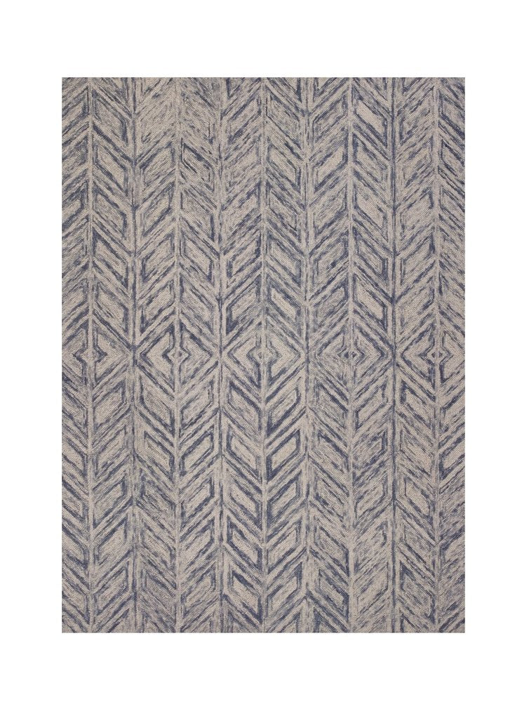 3' X 5' Blue And Beige Wool Chevron Hand Tufted Area Rug