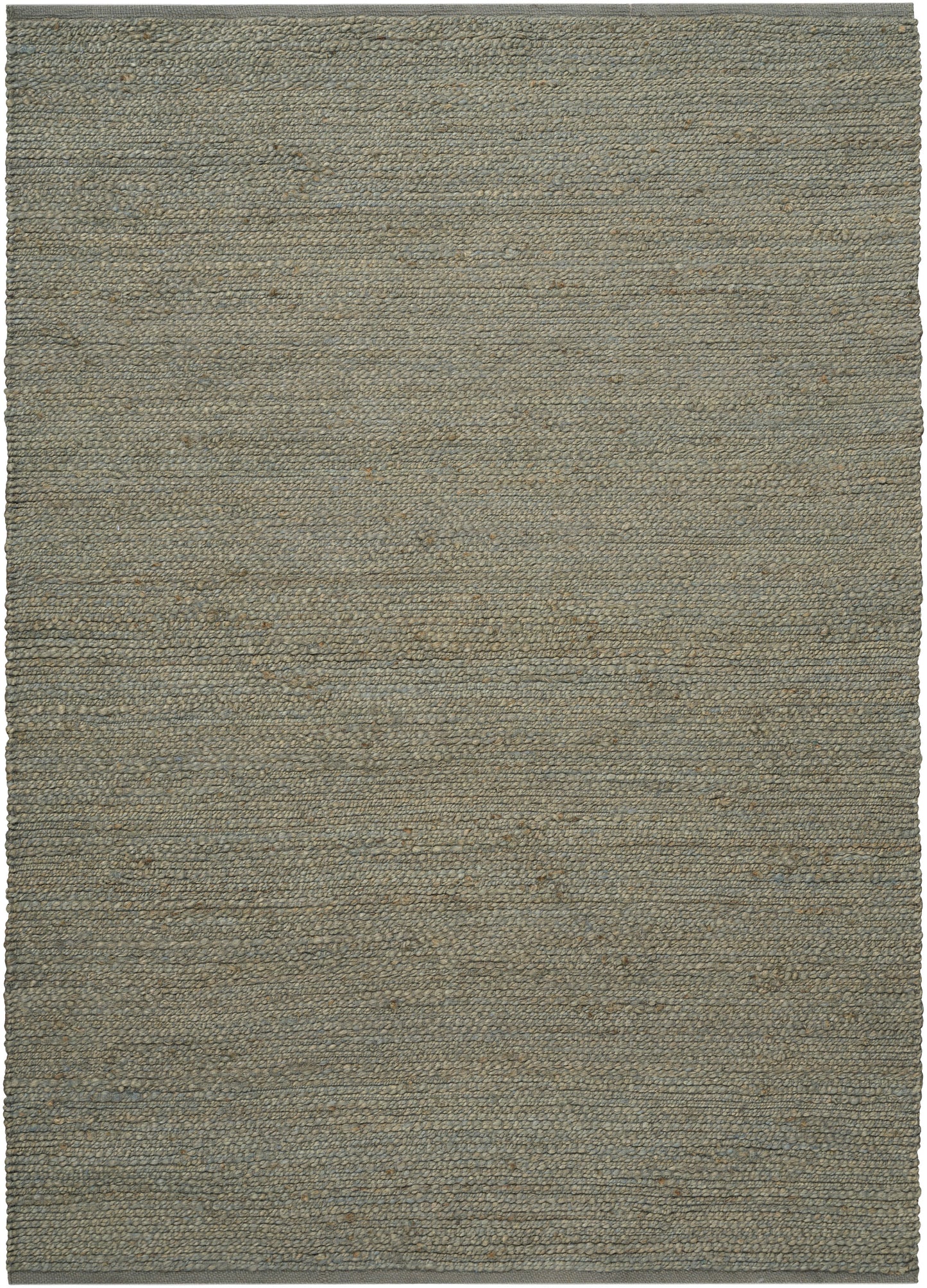 Rectangular flat-weave rug in gray-brown natural fiber; textured, rustic farmhouse-style rug for living room floors; 8' x 10'.