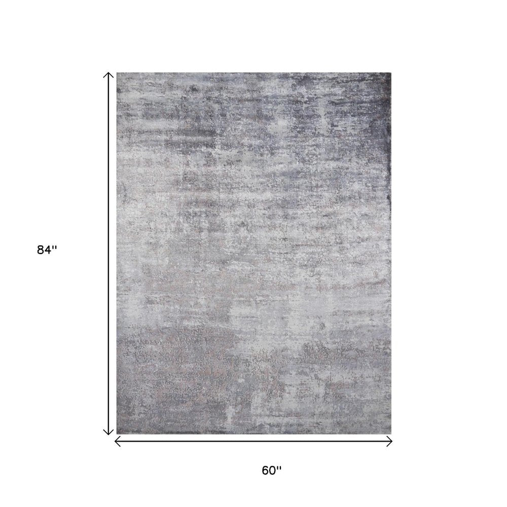 5' X 7' Slate Gray And Dark Gray Abstract Hand Loomed Area Rug