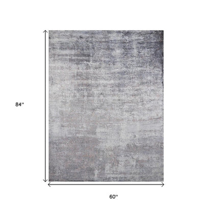 5' X 7' Slate Gray And Dark Gray Abstract Hand Loomed Area Rug