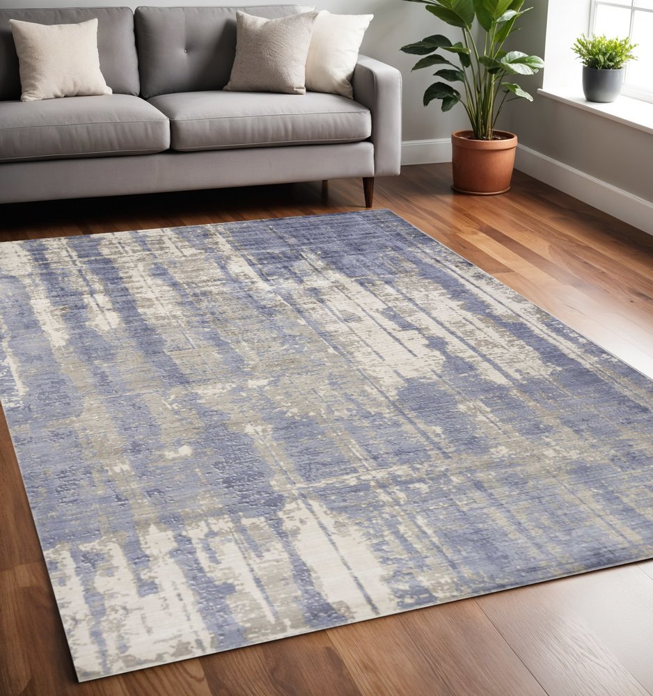 9' X 13' Gray And Ivory Abstract Hand Loomed Area Rug