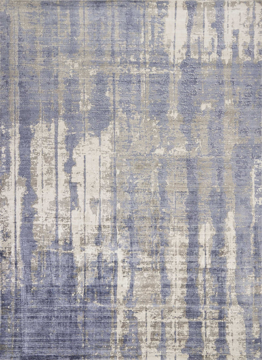 9' X 13' Grey Blue Hand Loomed Abstract Brushstroke Indoor Area Rug