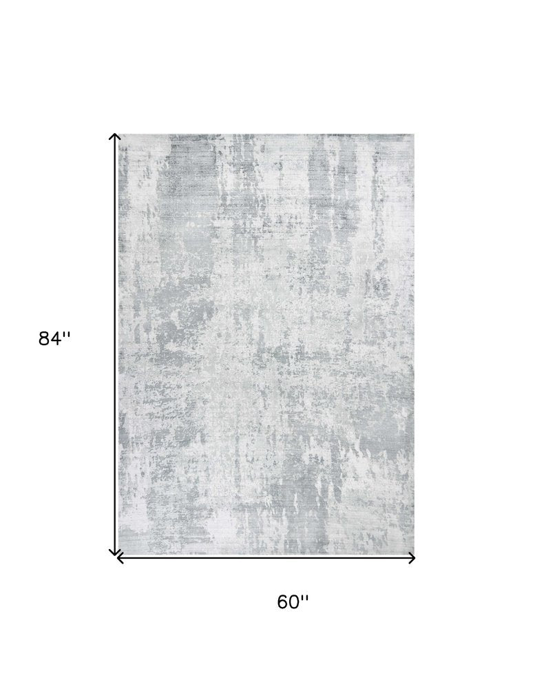 5' X 7' Dark Gray And Light Gray Abstract Hand Loomed Area Rug