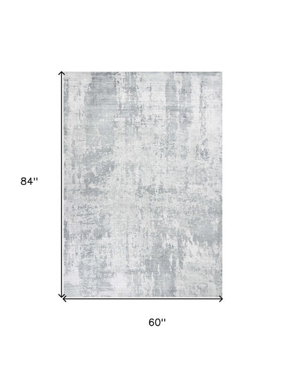5' X 7' Dark Gray And Light Gray Abstract Hand Loomed Area Rug
