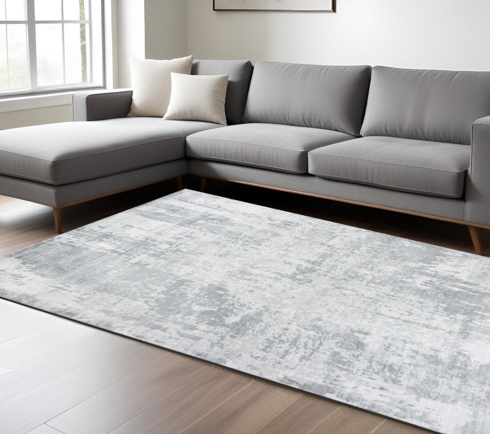 8' X 10' Dark Gray And Light Gray Abstract Hand Loomed Area Rug