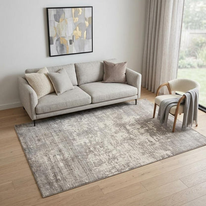 5' X 7' Beige And Ivory Abstract Hand Loomed Area Rug