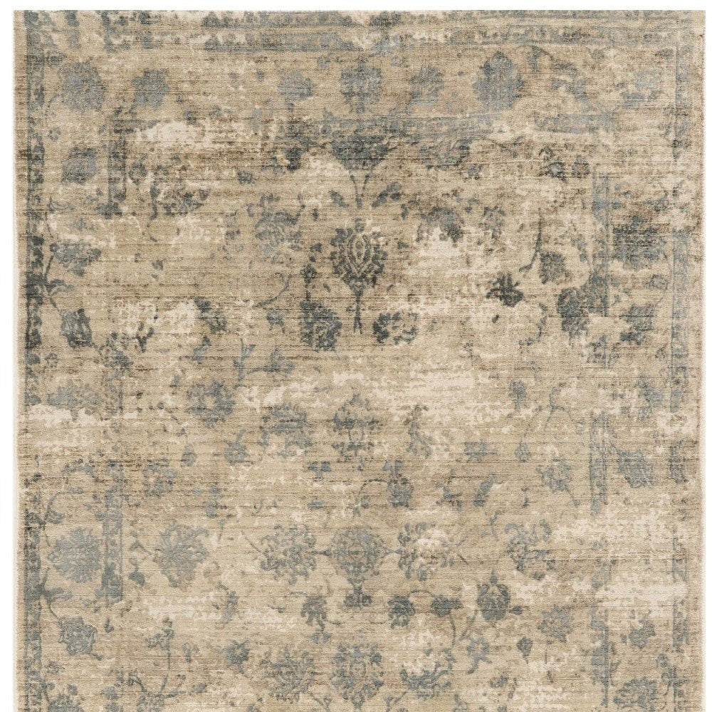 8' X 10' Beige And Blue Floral Medallion Hand Loomed Area Rug